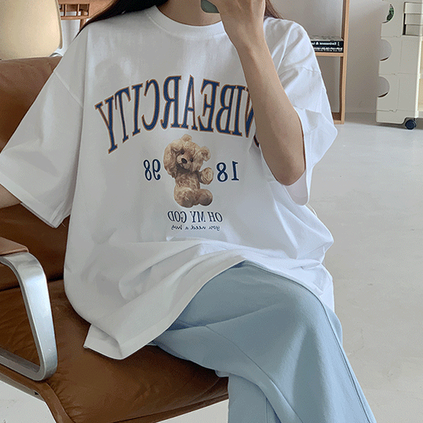 시티 베어 박시핏 반팔 티셔츠 - t(남녀공용,오버핏,통통,귀여운,곰돌이)[무료배송]