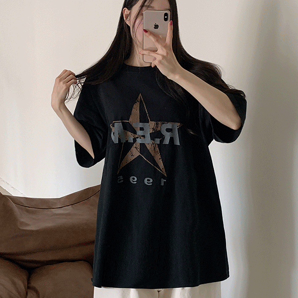 [고퀄리티,남녀공용,통통,55-66]스타 REM 피그먼트 박시핏 반팔 티셔츠 - t[무료배송]
